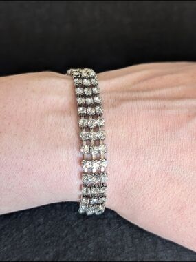 Vintage Claires 1990s Triple Row Rhinestone Tennis Bracelet Prom Glam Y2K 7"